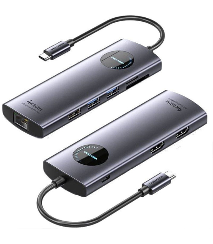 Docking usb tipo-c vention tqvhb/ 2xhdmi 4k/ 3xusb/ 1xrj45/ 1xlector de tarjetas/ 1xusb tipo-c pd/ gris
