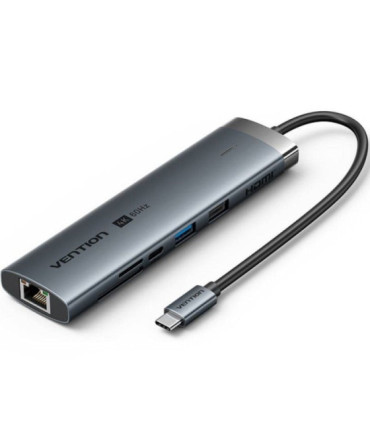 Docking usb tipo-c vention tguhb/ rj45/ 2xusb/ 1xusb tipo-c/ 1xhdmi/ 1xusb tipo-c pd/ 1xlector de tarjetas/ gris