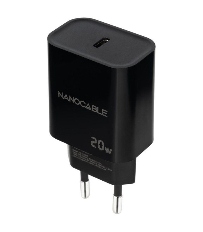 Cargador de pared nanocable 10.10.2006/ 1xusb tipo-c/ 20w/ negro