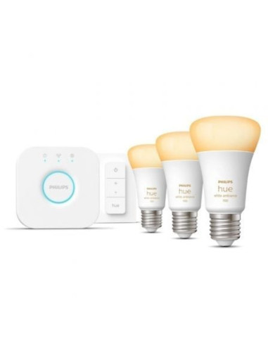 Kit de bombillas led inteligente philips hue white ambiance + regulador + bridge/ casquillo e27/ 8w/ 1100 lúmenes/ 2000k-6500k/ 