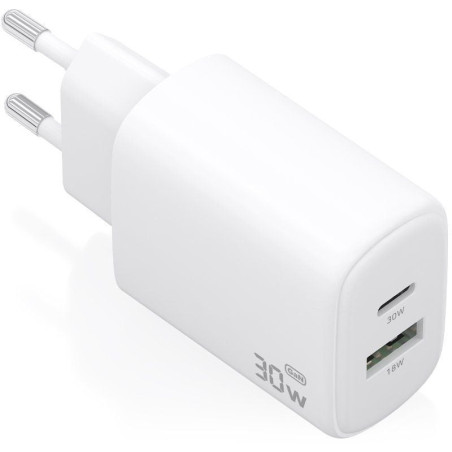 Cargador de pared gan aisens a110-0977/ 1xusb tipo-c/ 1xusb/ 30w/ blanco