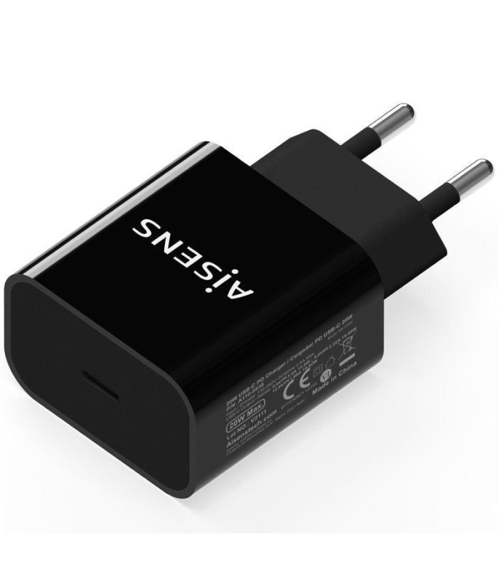 Cargador de pared aisens a110-0538/ 1xusb tipo-c pd3.0/ 20w/ negro