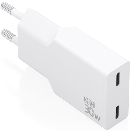 Cargador de pared gan aisens a110-1003/ 2xusb tipo-c/ 30w/ blanco