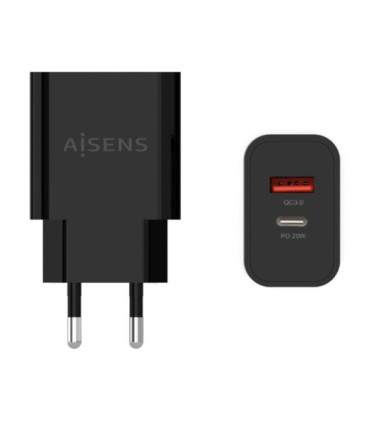 Cargador de pared aisens a110-0682/ 1xusb tipo-c/ 1x usb/ 20w