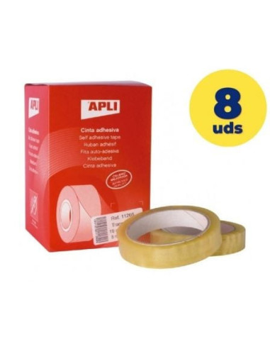 Caja de cintas adhesivas transparentes apli 11266/ 1.9cm x 66m/ 8 unidades