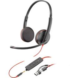 Auriculares Poly Blackwire 3225 + 3.5 mm + Adaptador USB-C/A/ con Micrófono/ Jack 3.5 - USB Tipo-C/ Bulk/ Negros