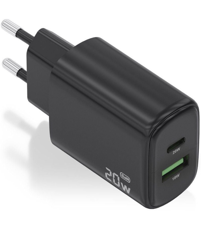 Cargador de pared gan aisens a110-0910/ 1xusb tipo-c/ 1xusb/ 20w/ negro