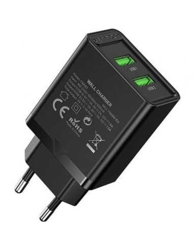 Cargador de pared vention fbab0-eu/ 2xusb/ 18w/ negro