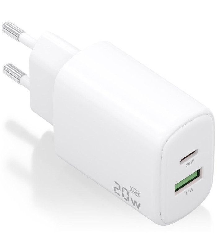Cargador de pared gan aisens a110-0909/ 1xusb tipo-c/ 1xusb/ 20w/ blanco