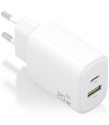 Cargador de pared gan aisens a110-0909/ 1xusb tipo-c/ 1xusb/ 20w/ blanco