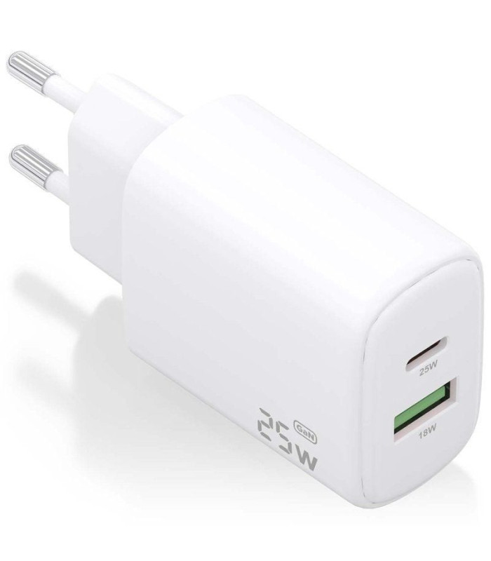 Cargador de pared gan aisens a110-0911/ 1xusb tipo-c/ 1xusb/ 25w/ blanco
