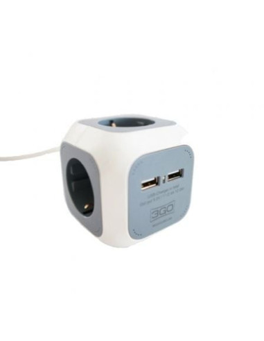 Regleta 3go reg4cubeusb/ 4 tomas de corriente/ 2 usb/ cable 1.4m/ blanca y gris