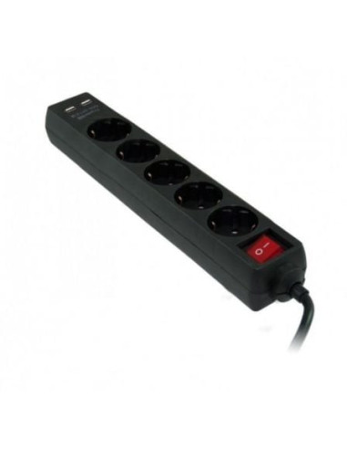 Regleta con interruptor 3go reg5usb/ 5 tomas de corriente/ 2 usb/ cable 1.5m/ negra