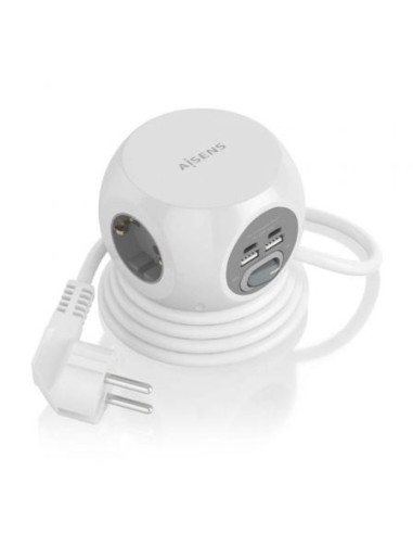 Regleta con interruptor aisens asps-2a2c04-w/ 3 tomas de corriente/ 2 usb tipo-c/ 2 usb/ cable 1.4m/ blanco