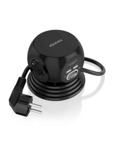 Regleta con interruptor aisens asps-2a2c05-bk/ 3 tomas de corriente/ 2 usb tipo-c/ 2 usb/ cable 1.4m/ negro