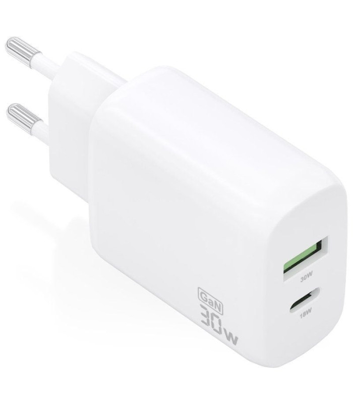 Cargador de pared gan aisens a110-0923/ 1xusb tipo-c/ 1xusb/ 30w/ blanco