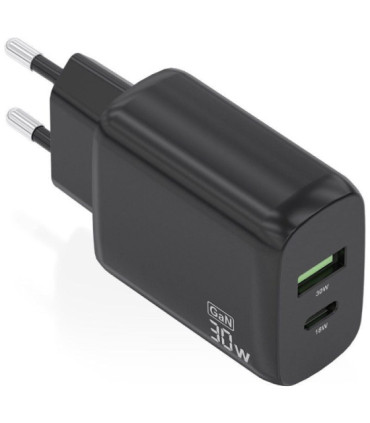 Cargador de pared gan aisens a110-0924/ 1xusb tipo-c/ 1xusb/ 30w/ negro
