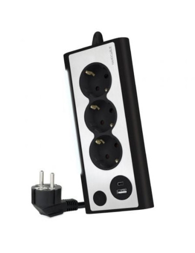 Regleta con interruptor nanocable 10.37.0013-bk/ 3 tomas de corriente/ 1 usb/ 1 usb tipo c/ cable 1.5m/ negro