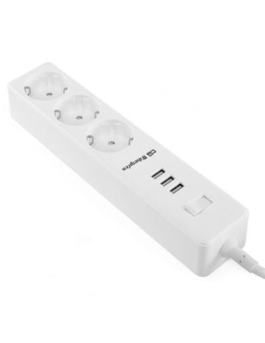 Regleta con interruptor orbegozo en 3000/ 3 tomas de corriente/ 3 usb/ cable 1.7m/ blanca