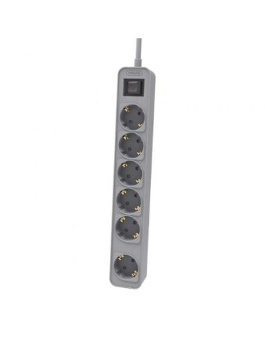 Regleta con interruptor philips chp2164g/10/ 6 tomas de corriente/ cable 1.5m/ gris