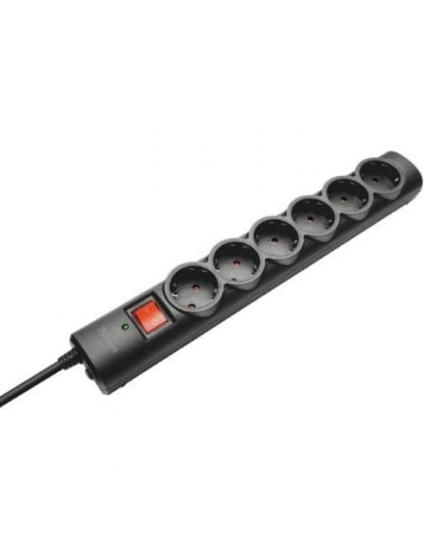 Regleta con interruptor trust 21059/ 6 tomas de corriente/ cable 1.8m/ negra