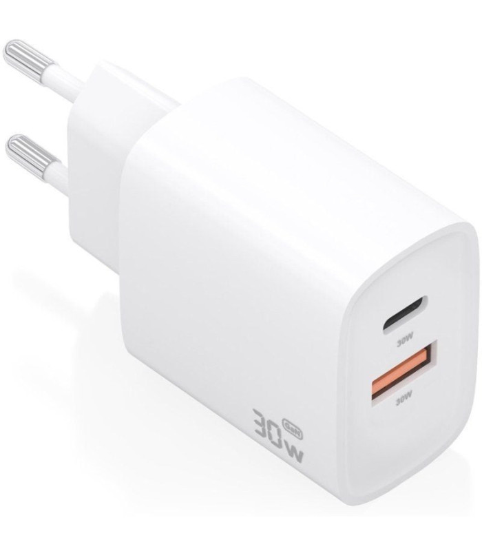 Cargador de pared gan aisens a110-0952/ 1xusb tipo-c/ 1xusb/ 30w/ blanco