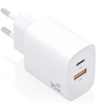 Cargador de pared gan aisens a110-0952/ 1xusb tipo-c/ 1xusb/ 30w/ blanco