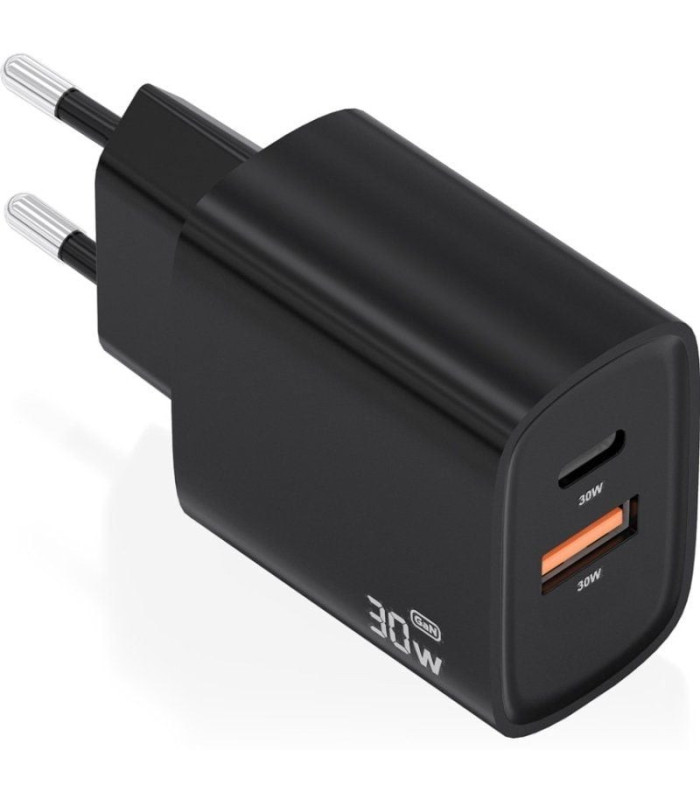 Cargador de pared gan aisens a110-0953/ 1xusb tipo-c/ 1xusb/ 30w/ negro