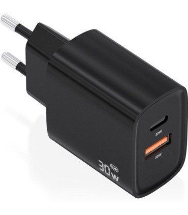 Cargador de pared gan aisens a110-0953/ 1xusb tipo-c/ 1xusb/ 30w/ negro