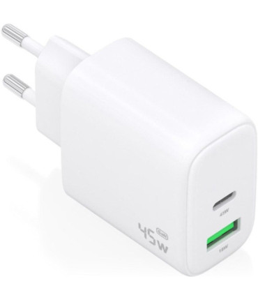 Cargador de pared gan aisens a110-0971/ 1xusb tipo-c/ 1xusb/ 45w/ blanco