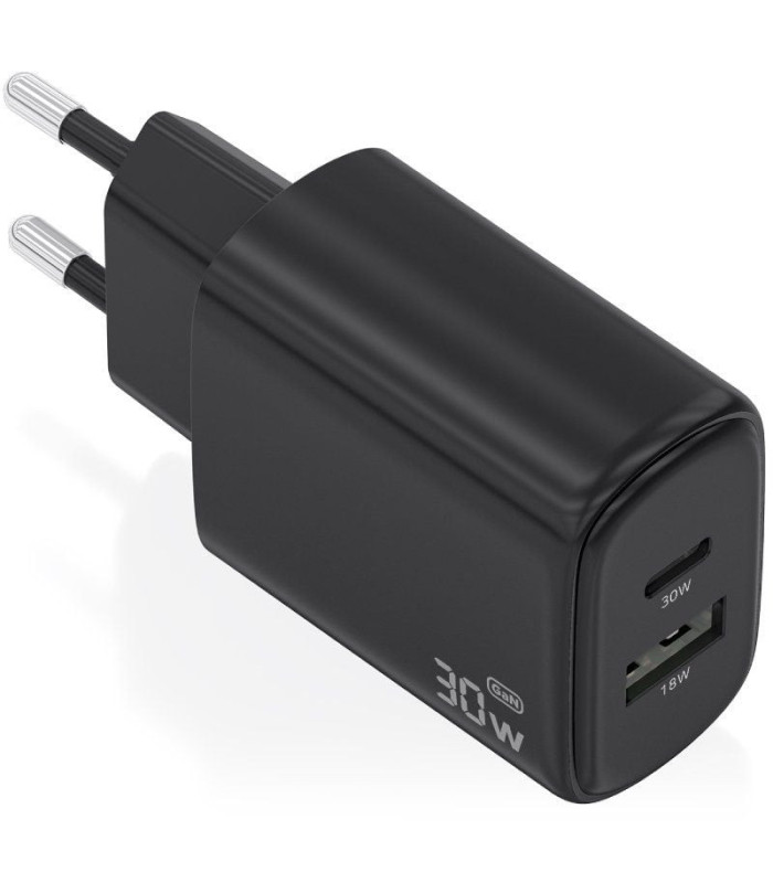 Cargador de pared gan aisens a110-0978/ 1xusb tipo-c/ 1xusb/ 30w/ negro