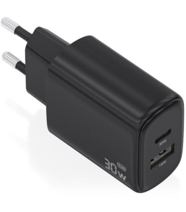 Cargador de pared gan aisens a110-0978/ 1xusb tipo-c/ 1xusb/ 30w/ negro