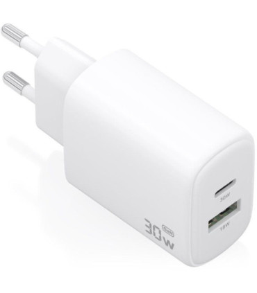 Cargador de pared gan aisens a110-0977/ 1xusb tipo-c/ 1xusb/ 30w/ blanco