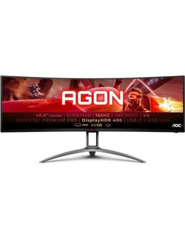 Monitor gaming ultrapanorámico curvo aoc agon ag493ucx2 48.8'/ dual qhd/ 1ms/ 165hz/ va/ multimedia/ negro