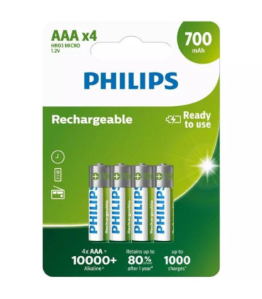 Pack de 4 pilas aaa philips r03b4a70/10/ 1.2v/ recargables
