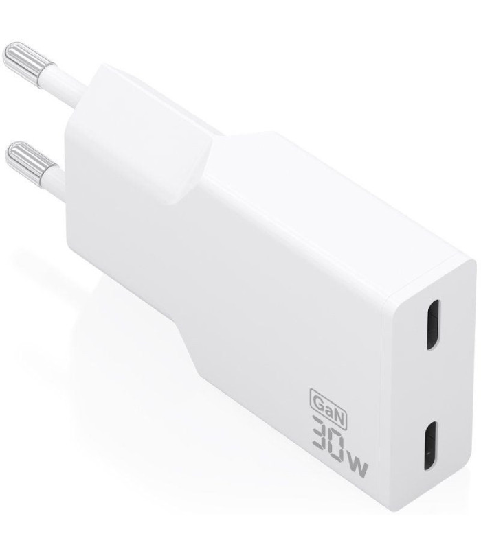 Cargador de pared gan aisens a110-1003/ 2xusb tipo-c/ 30w/ blanco