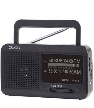 Radio portátil qubo r-222/ con cable/ a pilas/ negra