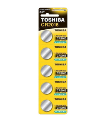 Pack de 5 pilas de botón toshiba cr2016/ 3v
