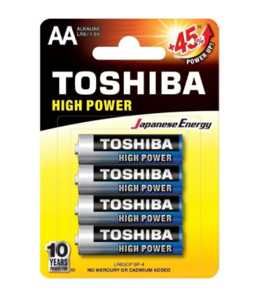 Pack de 4 pilas aa toshiba high power lr6/ 1.5v/ alcalinas