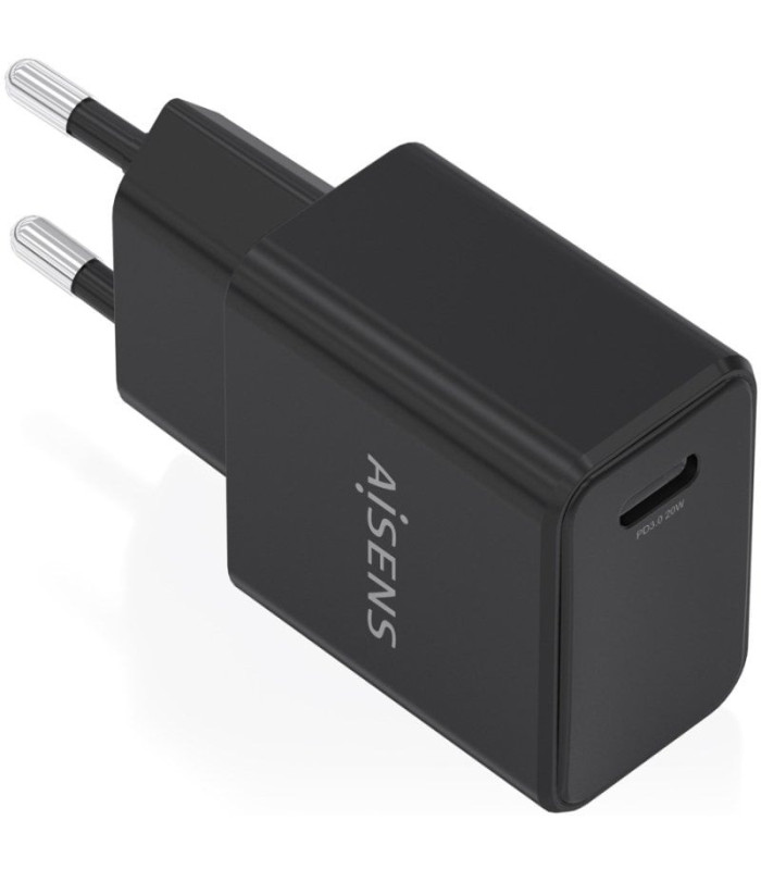 Cargador de pared gan aisens a110-1024/ 1xusb tipo-c/ 20w/ negro
