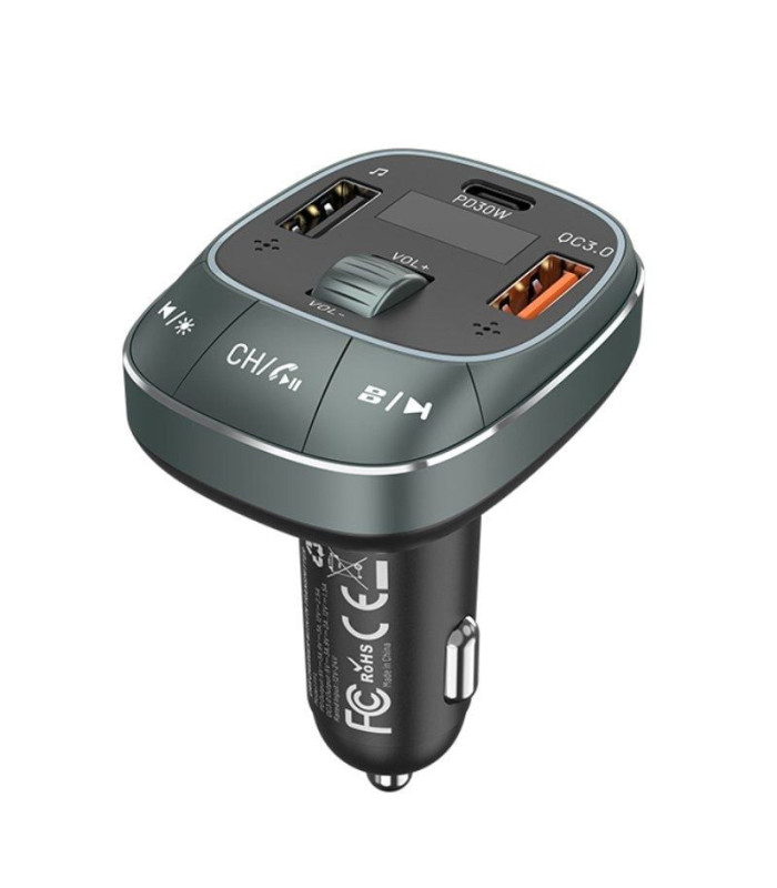 Transmisor fm/ mp3/ bluetooth vention fflb0/ 1xusb-tipo c/ 2xusb/ 30w