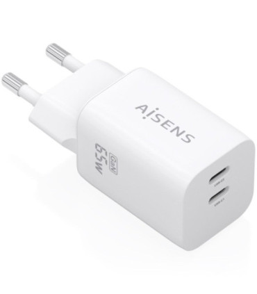 Cargador de pared gan aisens a110-1029/ 2xusb tipo-c/ 65w/ blanco