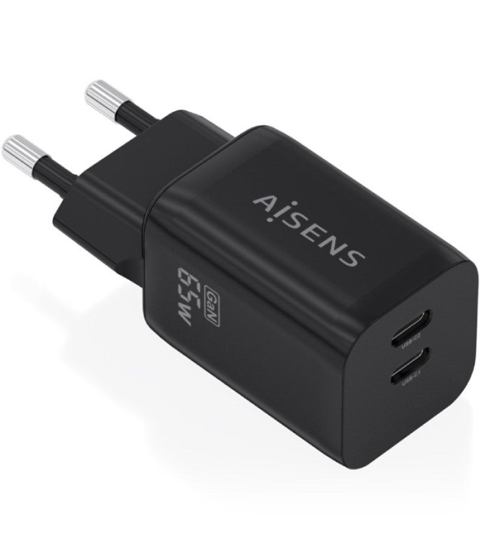 Cargador de pared gan aisens a110-1030/ 2xusb tipo-c/ 65w/ negro
