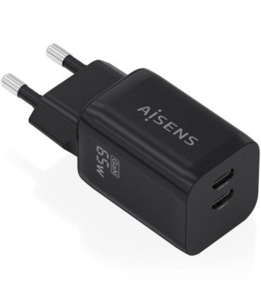 Cargador de pared gan aisens a110-1030/ 2xusb tipo-c/ 65w/ negro