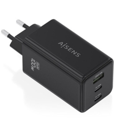 Cargador de pared gan aisens asch-100w3p052-bk/ 2xusb tipo-c/ 1xusb/ 100w