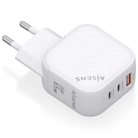 Cargador de pared gan aisens asch-65w3p026-w/ 2xusb tipo-c/ 1xusb/ 65w