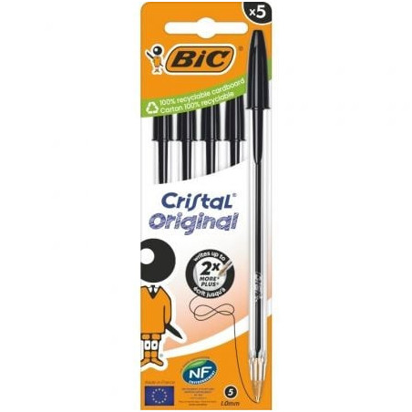 Caja de bolígrafos de tinta de aceite bic cristal original 516345/ 5 unidades/ negros
