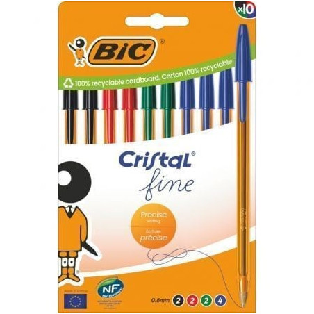 Bolígrafos de tinta de aceite bic cristal fine 516356/ 10 unidades/ colores surtidos