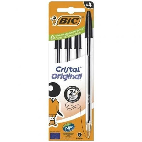 Bolígrafos de tinta de aceite bic cristal original 516335/ 4 unidades/ negros