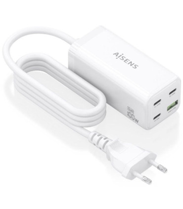 Cargador sobremesa gan aisens asch-100w4p053-w/ 3xusb tipo-c/ 1xusb/ 100w